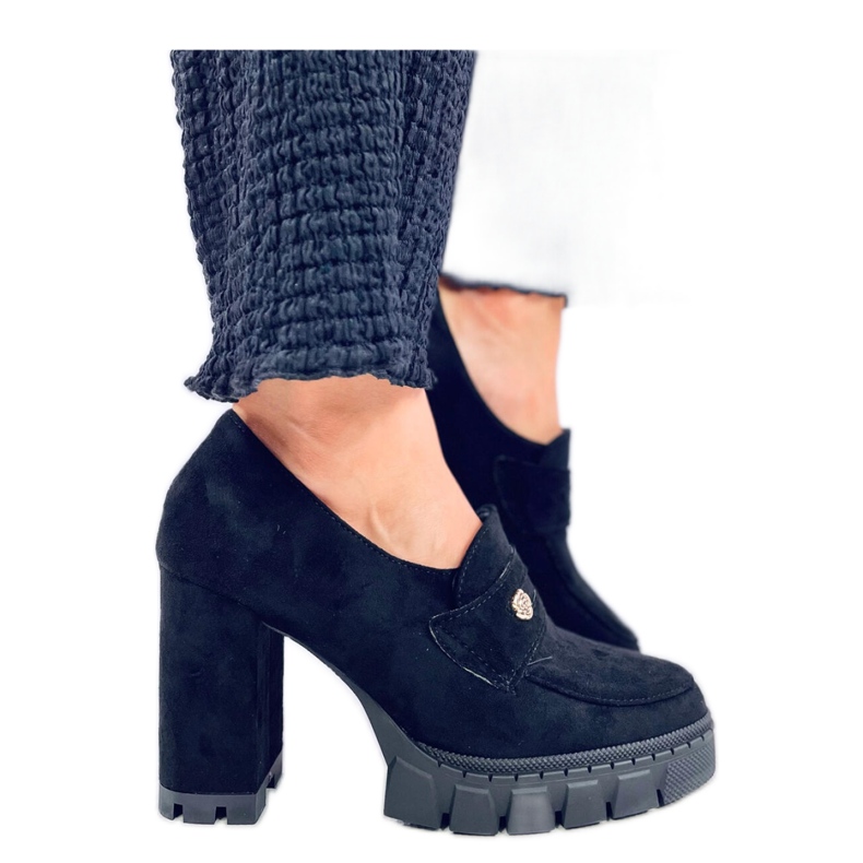 Černé mokasíny na vysokém podpatku a platformě černá