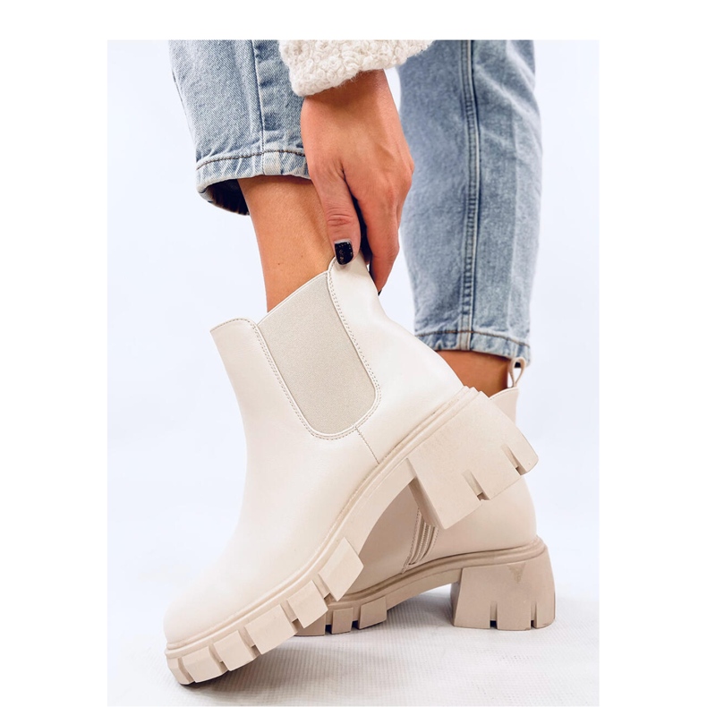 Chelsea kozačky na širokém podpatku Ledeck Beige Pu - Inello béžový