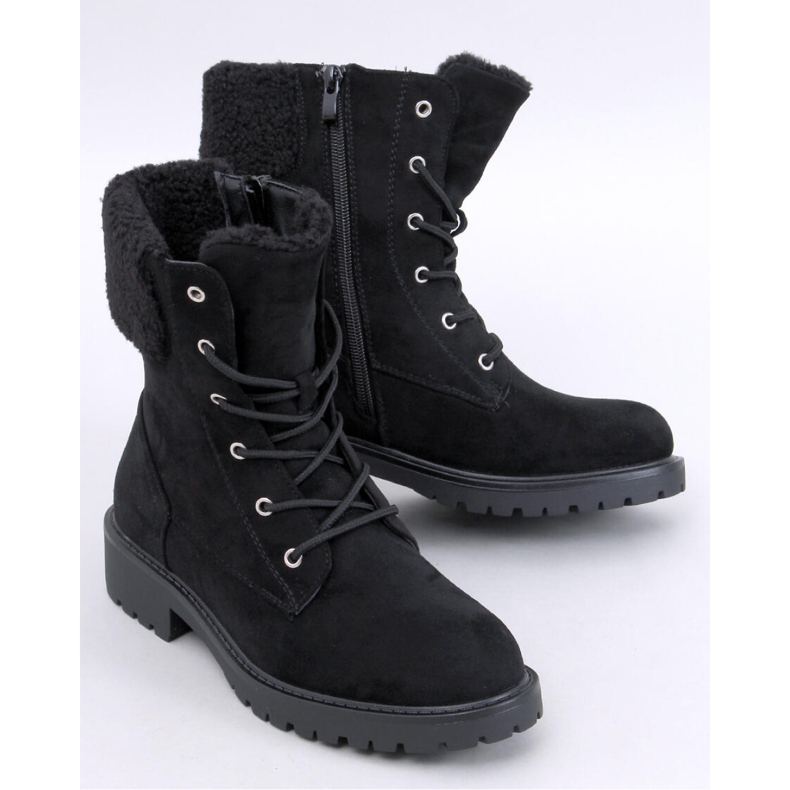 Barkoi Black šněrovací kotníkové boty s ovčí kůží - Inello černá