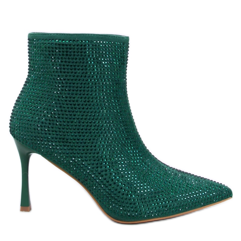 Kotníkové boty na vysokém podpatku se zelenými krystaly zelená