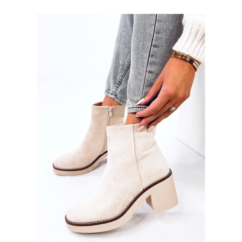 Semišové kotníkové boty na širokém podpatku Eliza Beige - Inello béžový