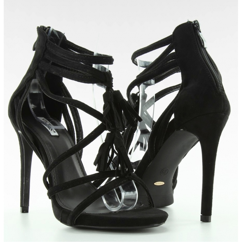 Sandál Sandály na vysokém podpatku s třásněmi 1249 Black - Inello černá