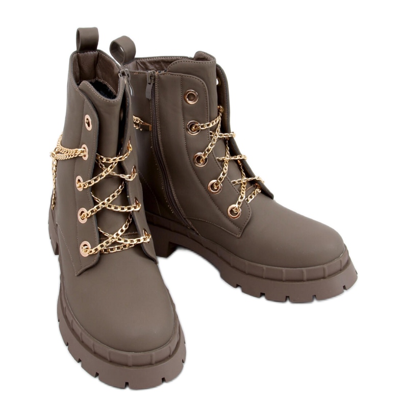 Dámské kotníkové boty se silnou podrážkou Khaki hnědý