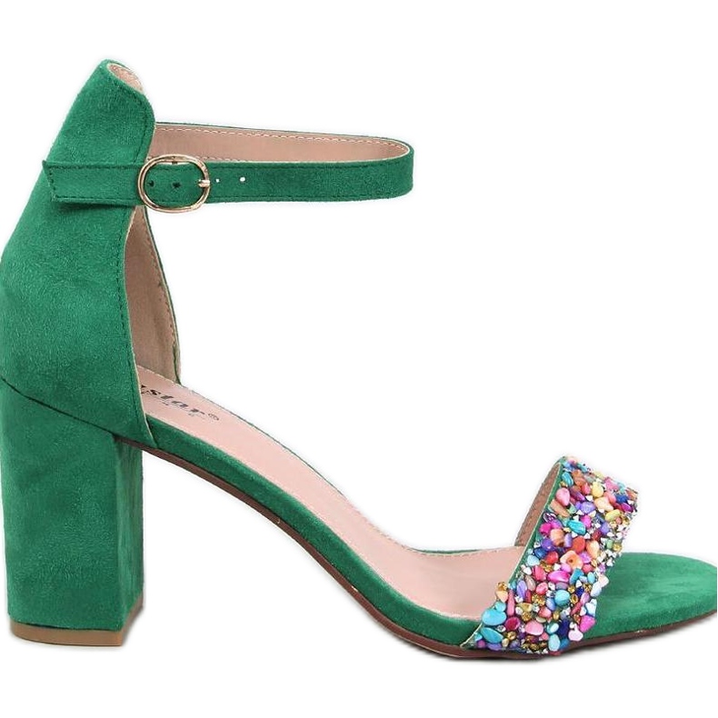 Valentine Green sandály na vysokém podpatku s kamínky - Inello zelená