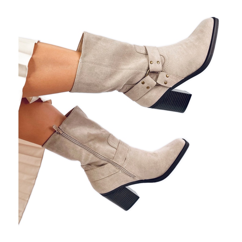 Béžové semišové kovbojské boty béžový