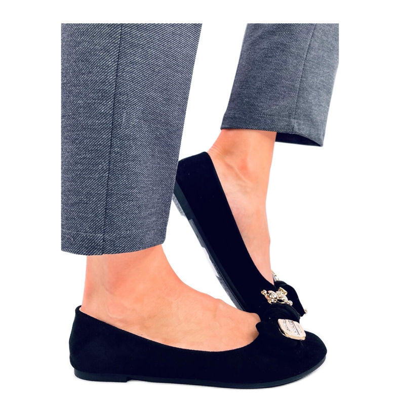 Černé semišové balerínky s plyšovým medvídkem černá