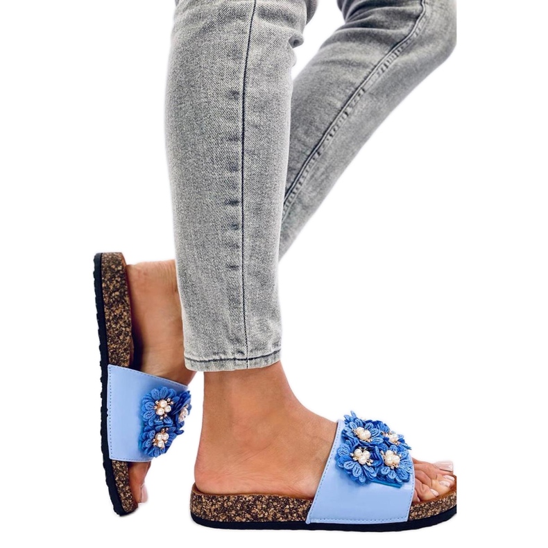 Korkové žabky Emiles Blue s květinami - Inello modrý Korkové žabky Emiles Blue s květinami - Inello modrý