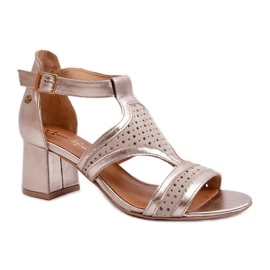 Béžové/zlaté sandály Maciejka na vysokém podpatku béžový