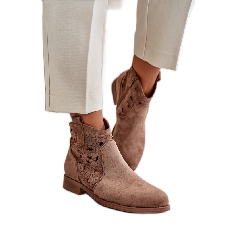 S. BARSKI Dámské kozačky s prolamovaným svrškem S.Barski hnědé hnědý