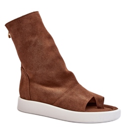 Dámské sandály Zazoo Brown Suede se svrškem hnědý Dámské sandály Zazoo Brown Suede se svrškem hnědý
