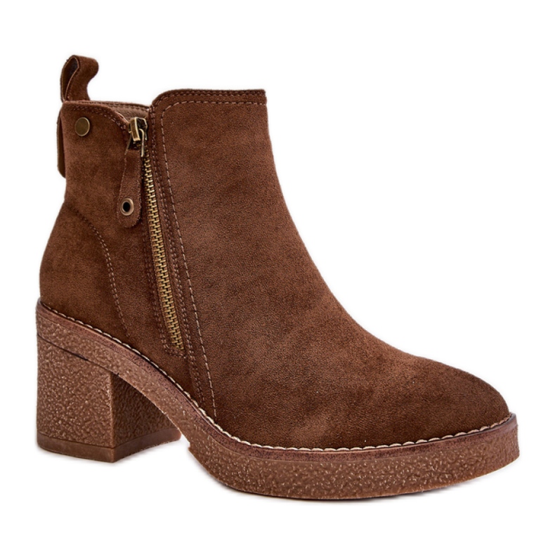 Hnědé dámské kotníkové boty na vysokém podpatku hnědý Hnědé dámské kotníkové boty na vysokém podpatku hnědý