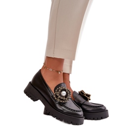 CheBello Dámské mokasíny zdobené květinou černá