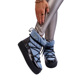 Modré dámské sněhule na šněrování modrý