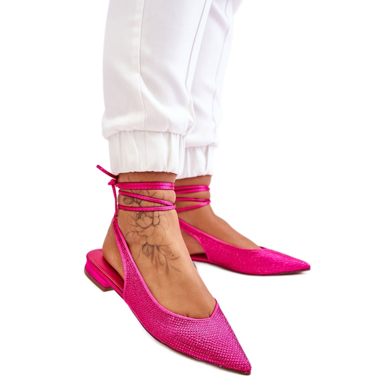 Vázané balerínky s fuchsiovými kamínky růžový