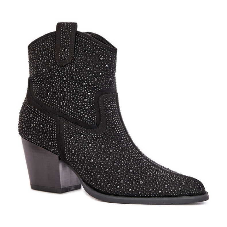 S.Barski Black zdobené kovbojské boty na vysokém podpatku černá