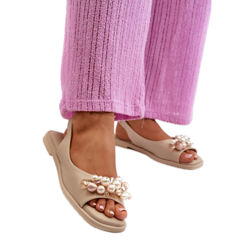 Dámské sandály se zdobením S.Barski Beige béžový