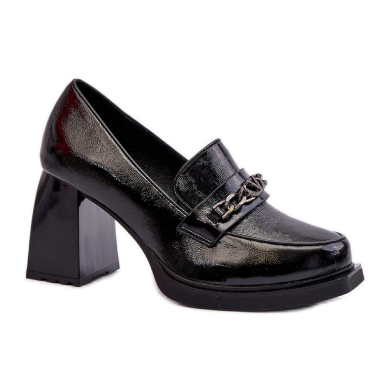 Černé lakované lodičky na vysokém podpatku černá