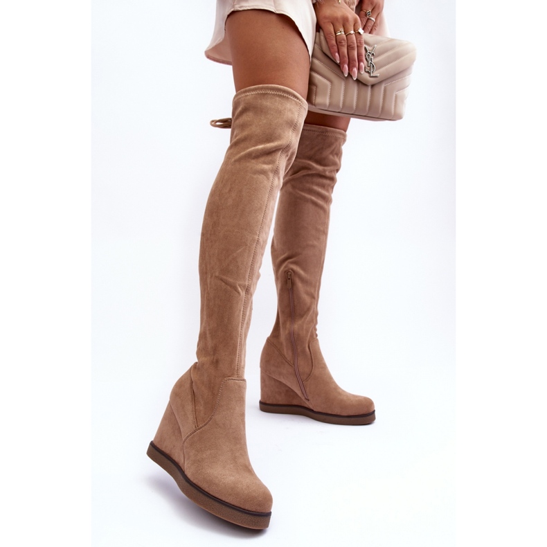 Step in style Kozačky nad kolena Model Mephal NS362P Béžové semišové - Krok ve stylu béžový