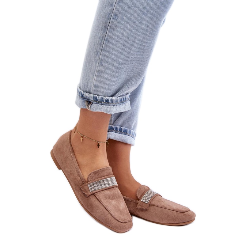 Dámské mokasíny s kamínky Hnědá hnědý