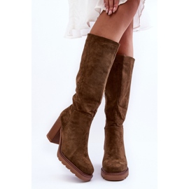 Step in style Kozačky Model Virdana H8-518 Olive Suede - Krok ve velkém stylu zelený