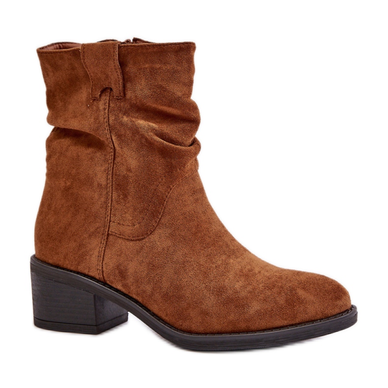 Klasické dámské kotníkové boty z eko semiše Camel hnědý