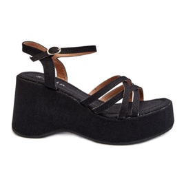 Dámské sandály na platformě a klínu černé černý
