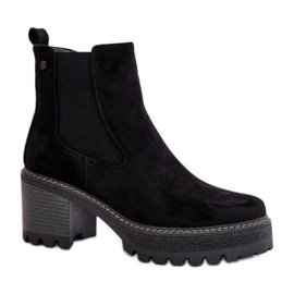 Dámské semišové boty se silným spodním dílem, černé černá Dámské semišové boty se silným spodním dílem, černé černá