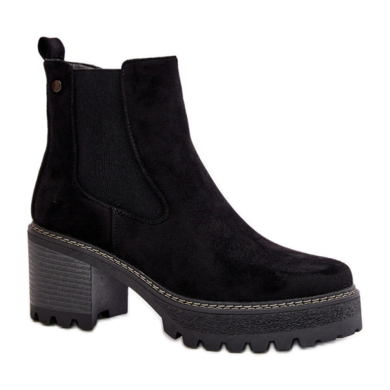 Dámské semišové boty se silným spodním dílem, černé černá Dámské semišové boty se silným spodním dílem, černé černá