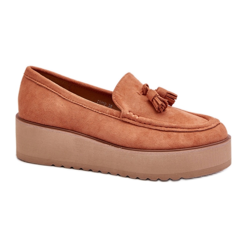 Dámské mokasíny z eko semiše na platformě oranžový