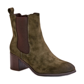 Tmavě zelené kotníkové boty na vysokém podpatku zelená