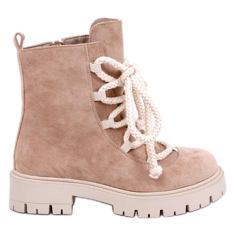 Smiless Khaki šněrovací kotníkové boty s tlustými tkaničkami béžový Smiless Khaki šněrovací kotníkové boty s tlustými tkaničkami béžový
