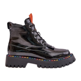 Černé kotníkové boty Anafra Leather Patent Worker se zipem černý