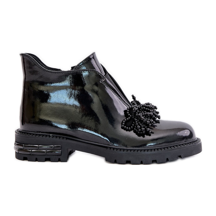 S.Barski Kožené patentované kotníkové boty s dekorací zateplené D&amp;A LZ42-036 Černá