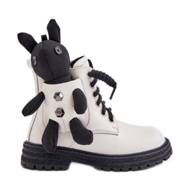 Kožené zateplené dětské kozačky na zip a medvídek Vinceza 36261 White bílý