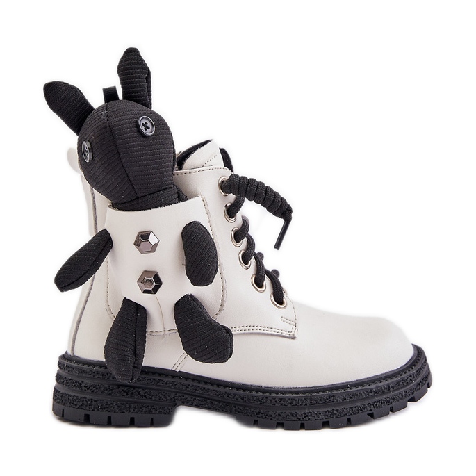 Kožené zateplené dětské kozačky na zip a medvídek Vinceza 36261 White bílý