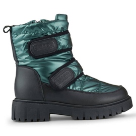 Dámské metalické černo-zelené sněhule na suchý zip JH-1GR černý