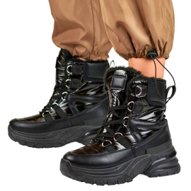 Dámské sněhule, lesklé černé boty 22-PY16061B černý