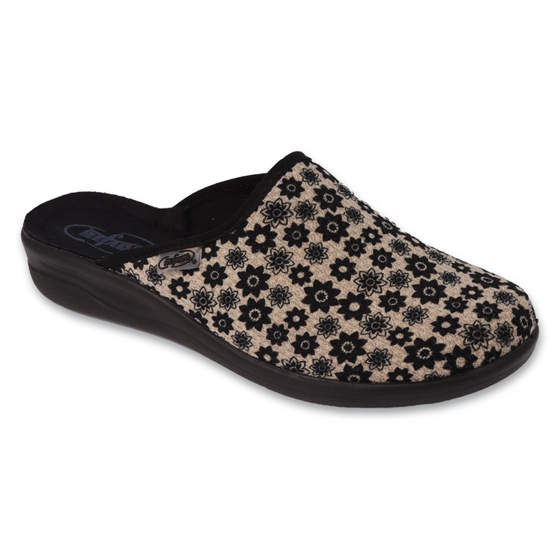 Befado dámské pantofle s květinami, pu 551D002, béžová/černá béžový