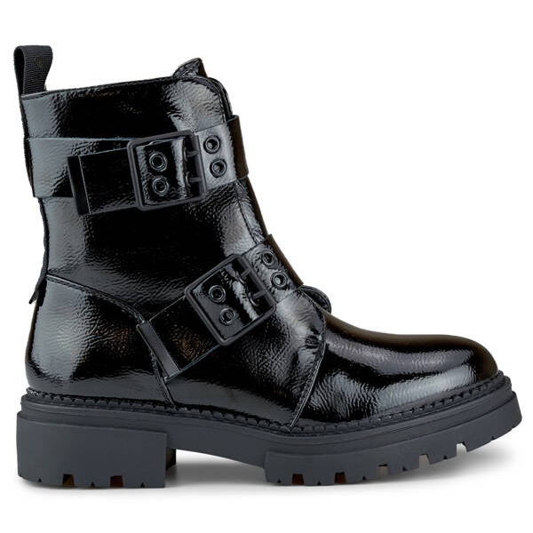 Dámské lakované kotníkové boty s přezkami, černá 250007B-LA Dámské lakované kotníkové boty s přezkami, černá 250007B-LA