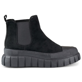 Dámské Chelsea boots semišové slip-on kotníkové boty černé A1006B černý