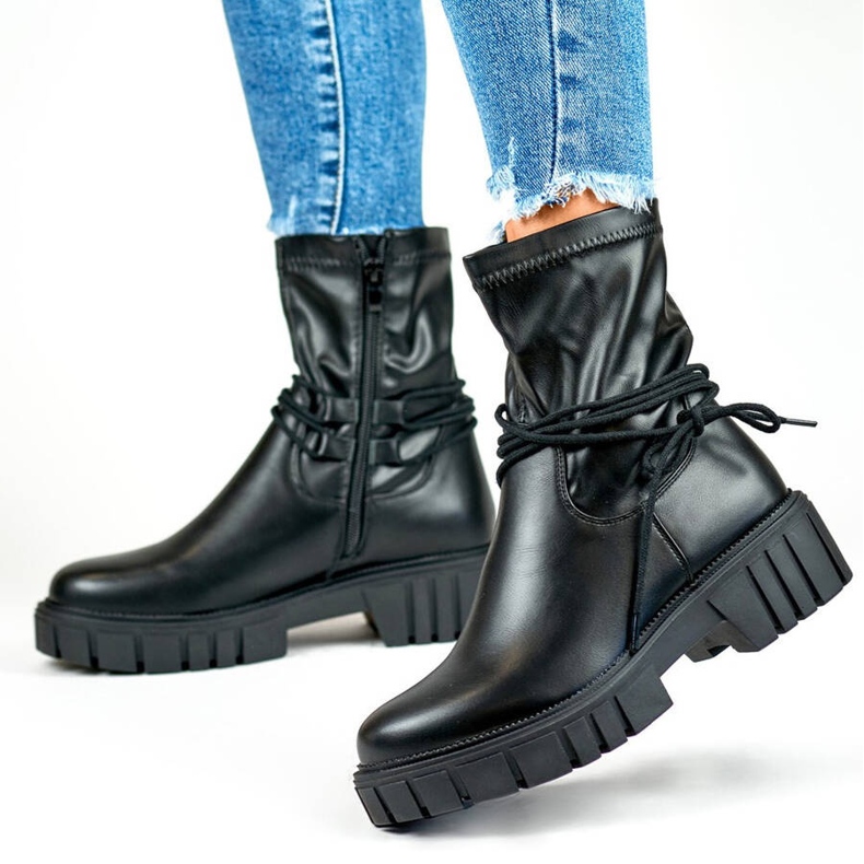 Dámské kotníkové boty s elastickým svrškem, šněrovací, černé DE1127P-B béžový