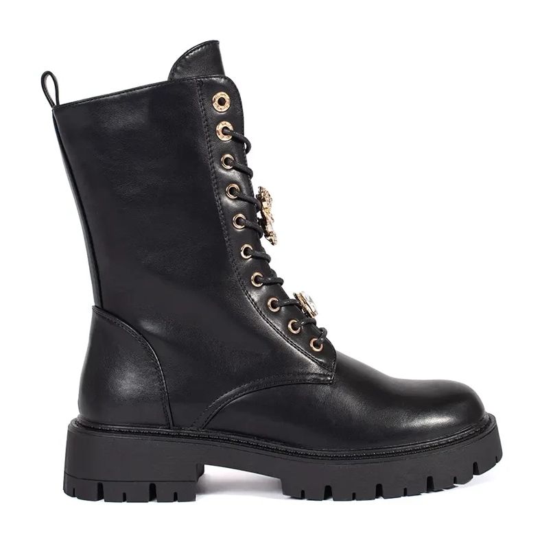 Seastar Černé šněrovací pracovní kotníkové boty na platformě se špendlíky černá