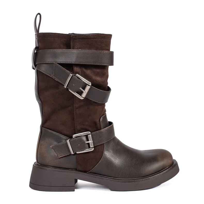 Hnědé dámské kotníkové boty na nízkém podpatku s přezkami hnědý