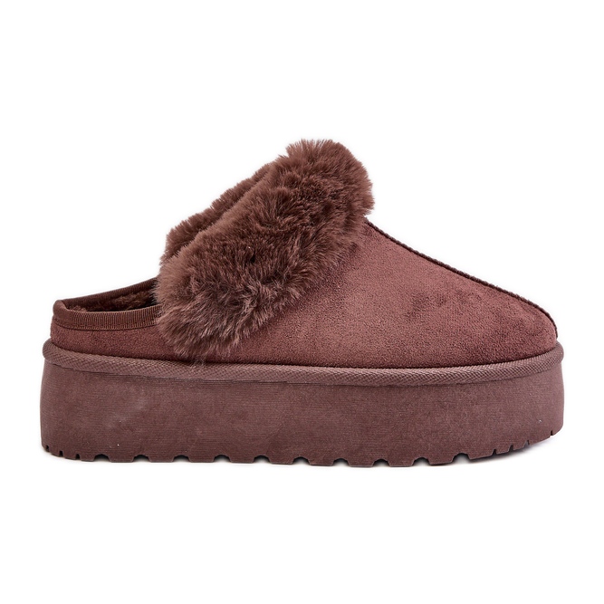 Dámské pantofle na platformě s kožíškem, hnědé Linaris hnědý