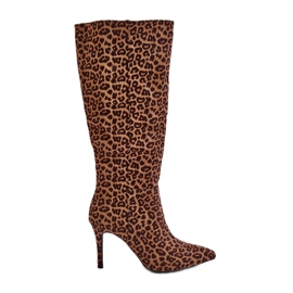 Hnědé boty Reanwenna Leopard na vysokém podpatku hnědý