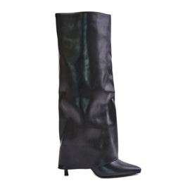 Zateplené kozačky na vysokém podpatku s vyhrnutým svrškem, Black Tamonia černý