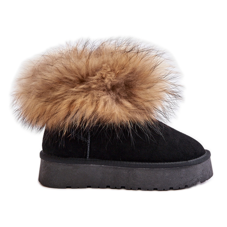 Kožené sněhule na platformě s kožíškem, Black Avirisa černá