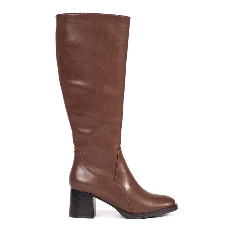 Hnědé klasické kožené dámské kozačky na vysokém podpatku značky Sergio Leone hnědý