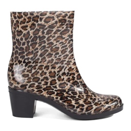Dámské holínky na podpatku s leopardím vzorem hnědý Dámské holínky na podpatku s leopardím vzorem hnědý