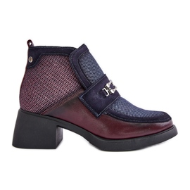 Kožené dámské kozačky na masivních podpatcích s ozdobou Maciejka 06747-23 Burgundsko-Navy Blue červený